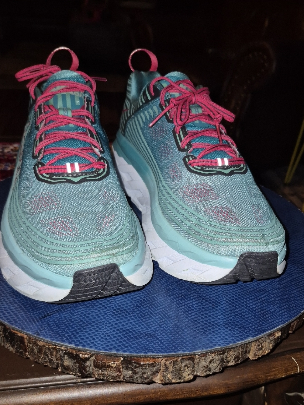Hoka One Ones Womens Sz 12. Teal Running Shoes with Coral Laces. VGC.(#2016D) - Picture 2 of 14